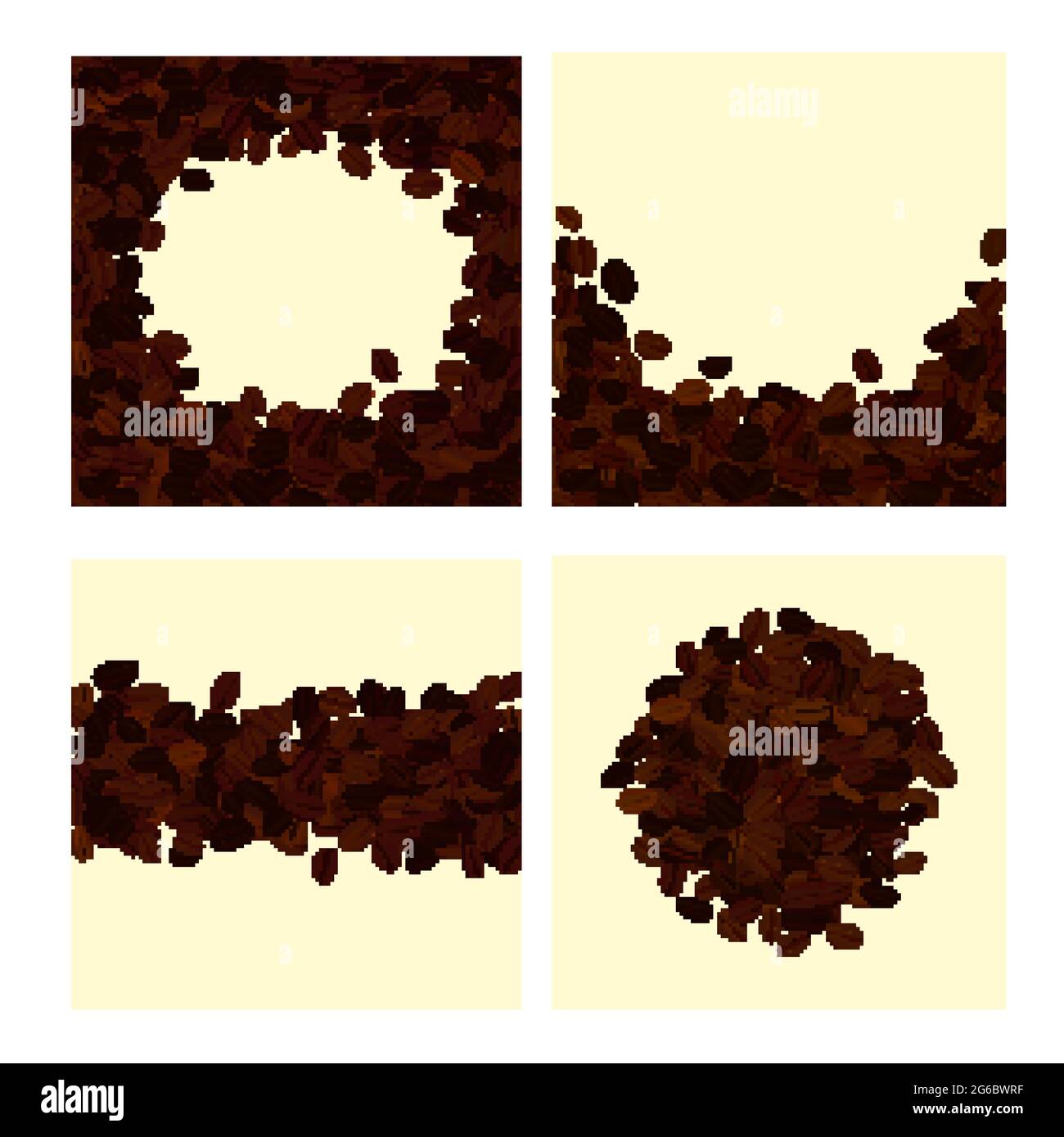 Collection d'illustrations vectorielles de quatre arrière-plans de grains de café différents avec place pour le texte. Illustration de Vecteur