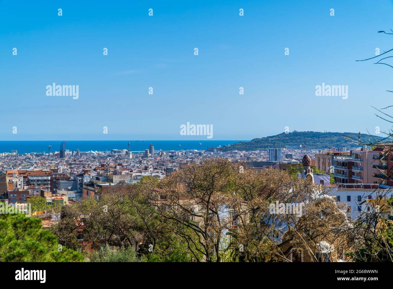 Vue panoramique aérienne de Barcelone depuis le parc Guell Banque D'Images