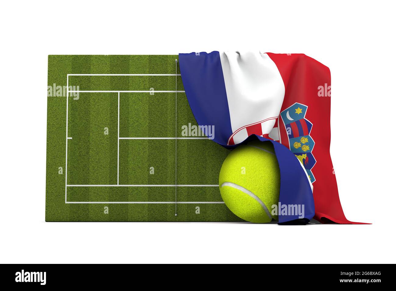 Drapeau de Croatie drapé sur un terrain de tennis en herbe et un ballon.  Rendu 3D Photo Stock - Alamy