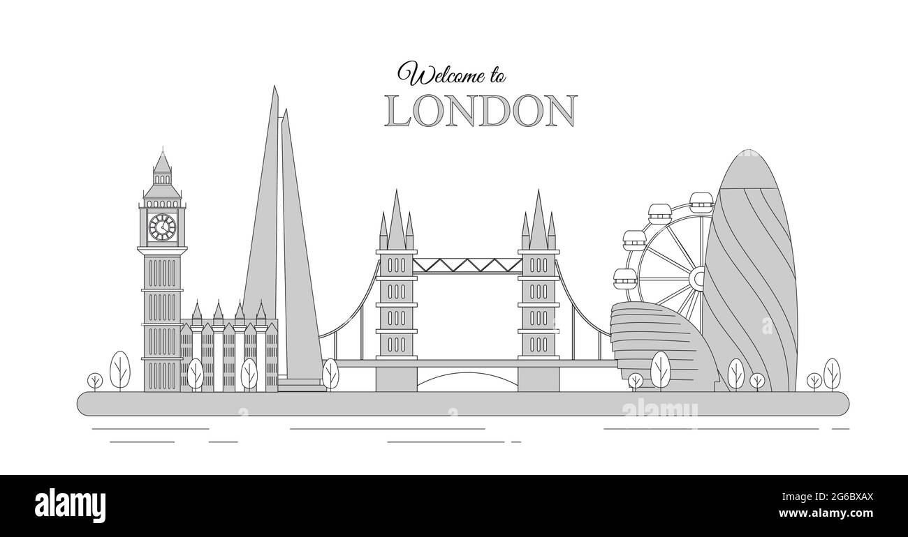 Illustration vectorielle du paysage urbain de Londres en tant qu'infographie des sites touristiques de la Grande-Bretagne, bienvenue au royaume-Uni. Concept de voyage. Illustration de Vecteur
