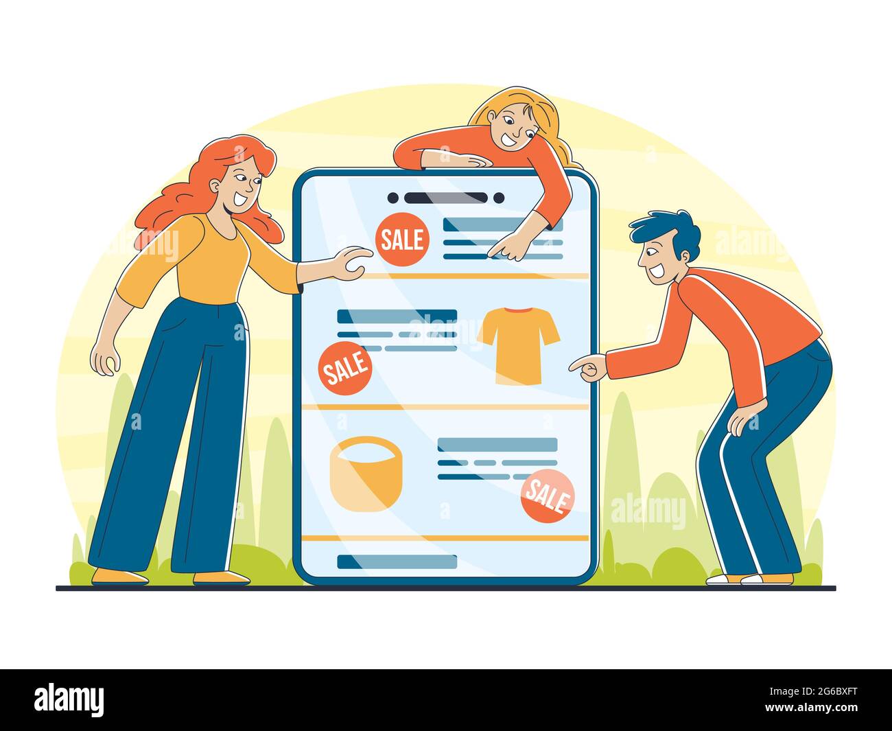 Personnes Shopping en ligne Illustration de Vecteur