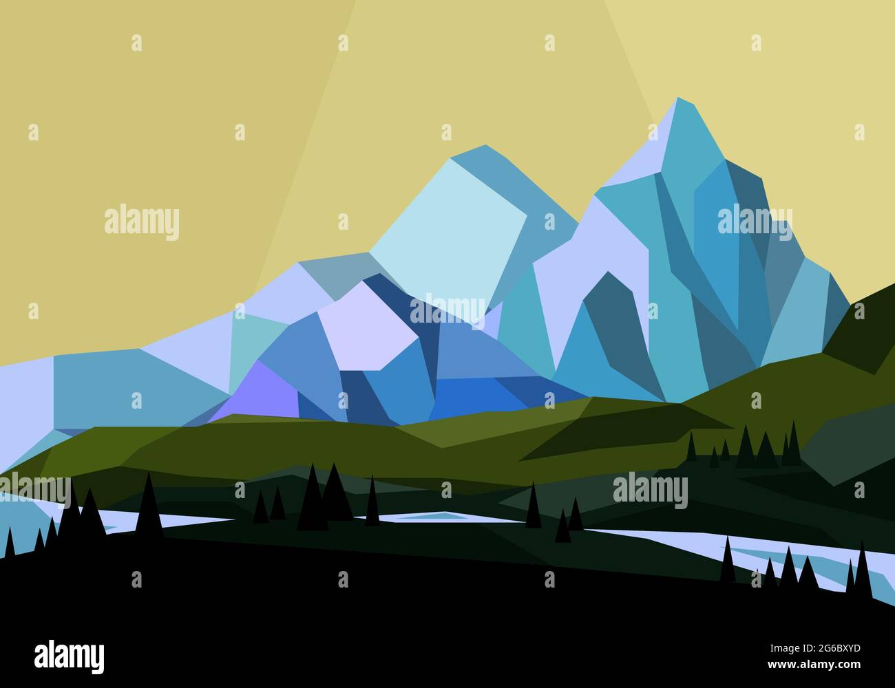 Illustration vectorielle du paysage des montagnes dans un style géométrique, vue basse sur les montagnes. Illustration de Vecteur
