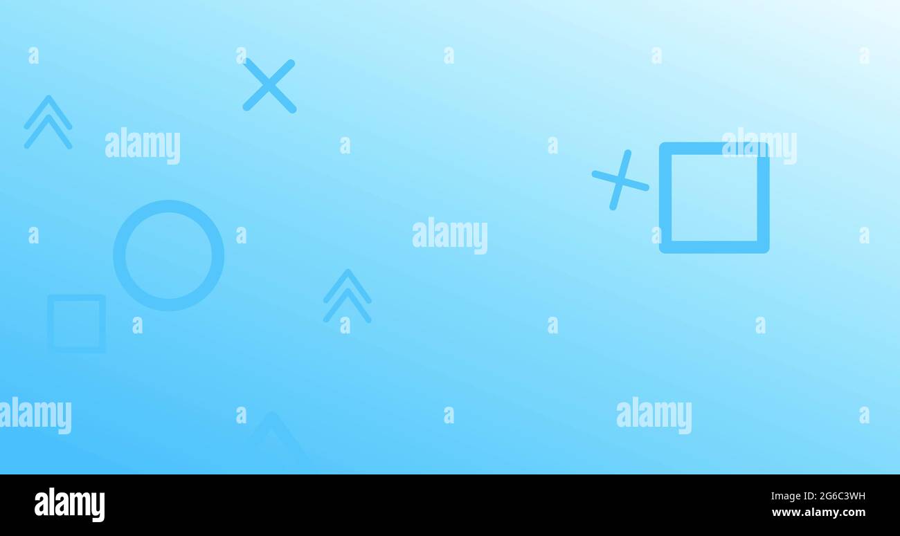 Le bleu traverse des cercles carrés et des flèches se déplaçant vers le haut sur un arrière-plan bleu pâle Banque D'Images
