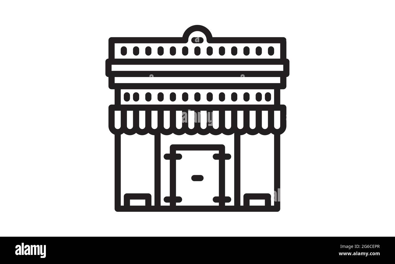Store, Shop icon vector. Shopping symbol in outline style. Vente, personnaliser et acheter signe pour le site Web. Illustration de l'épicerie, de l'entreposage et de la livraison. Vente au détail, Illustration de Vecteur