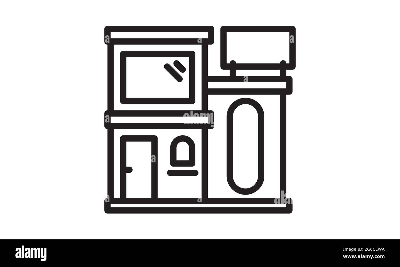 Store, Shop icon vector. Shopping symbol in outline style. Vente, personnaliser et acheter signe pour le site Web. Illustration de l'épicerie, de l'entreposage et de la livraison. Vente au détail, Illustration de Vecteur