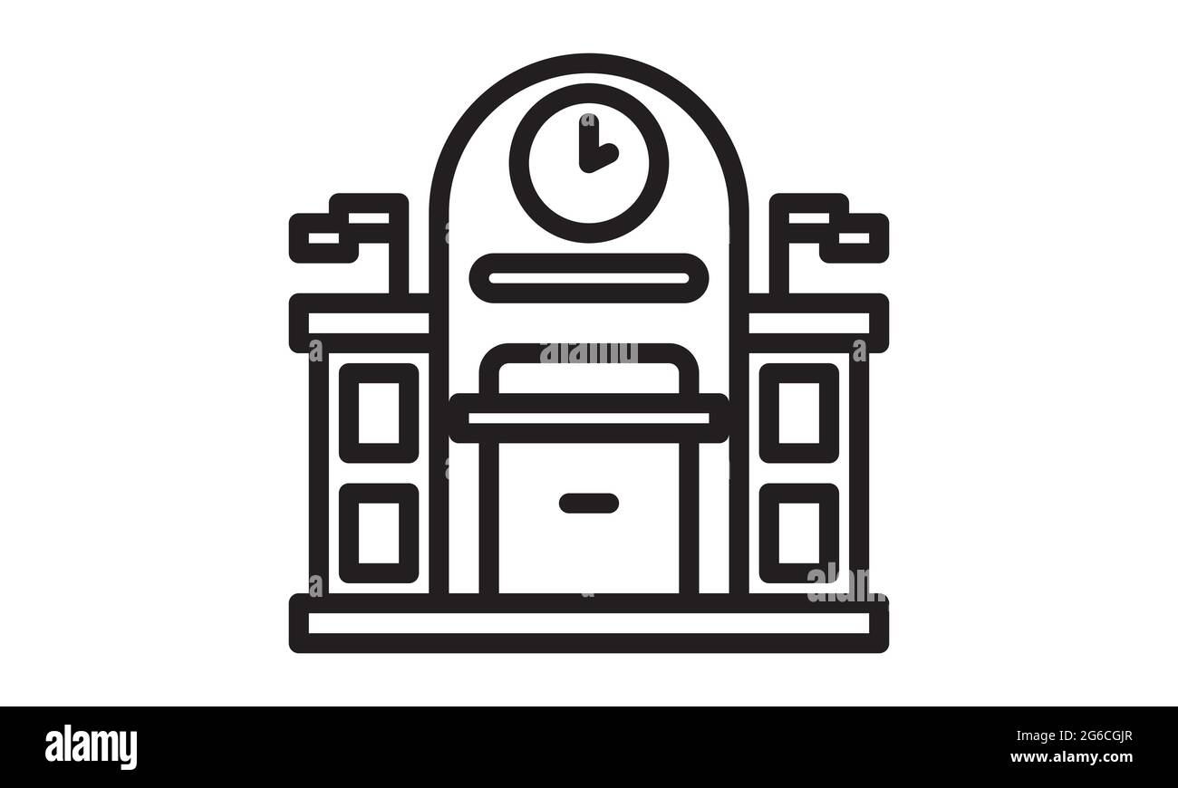 Icône du bâtiment de l'école secondaire, ligne, contour du signe vecteur, pictogramme de style linéaire isolé sur blanc. Symbole, illustration du logo Illustration de Vecteur