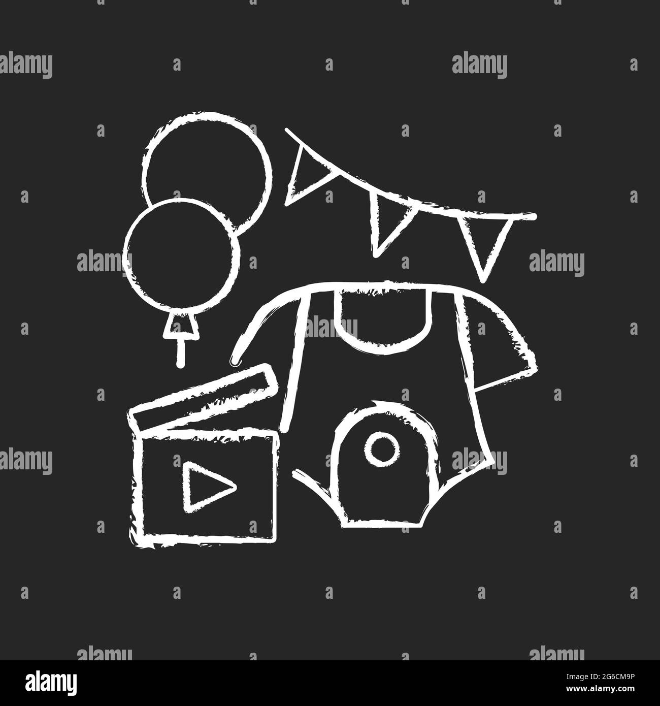 Baby douche partie vidéo craie icône blanche sur fond sombre Illustration de Vecteur