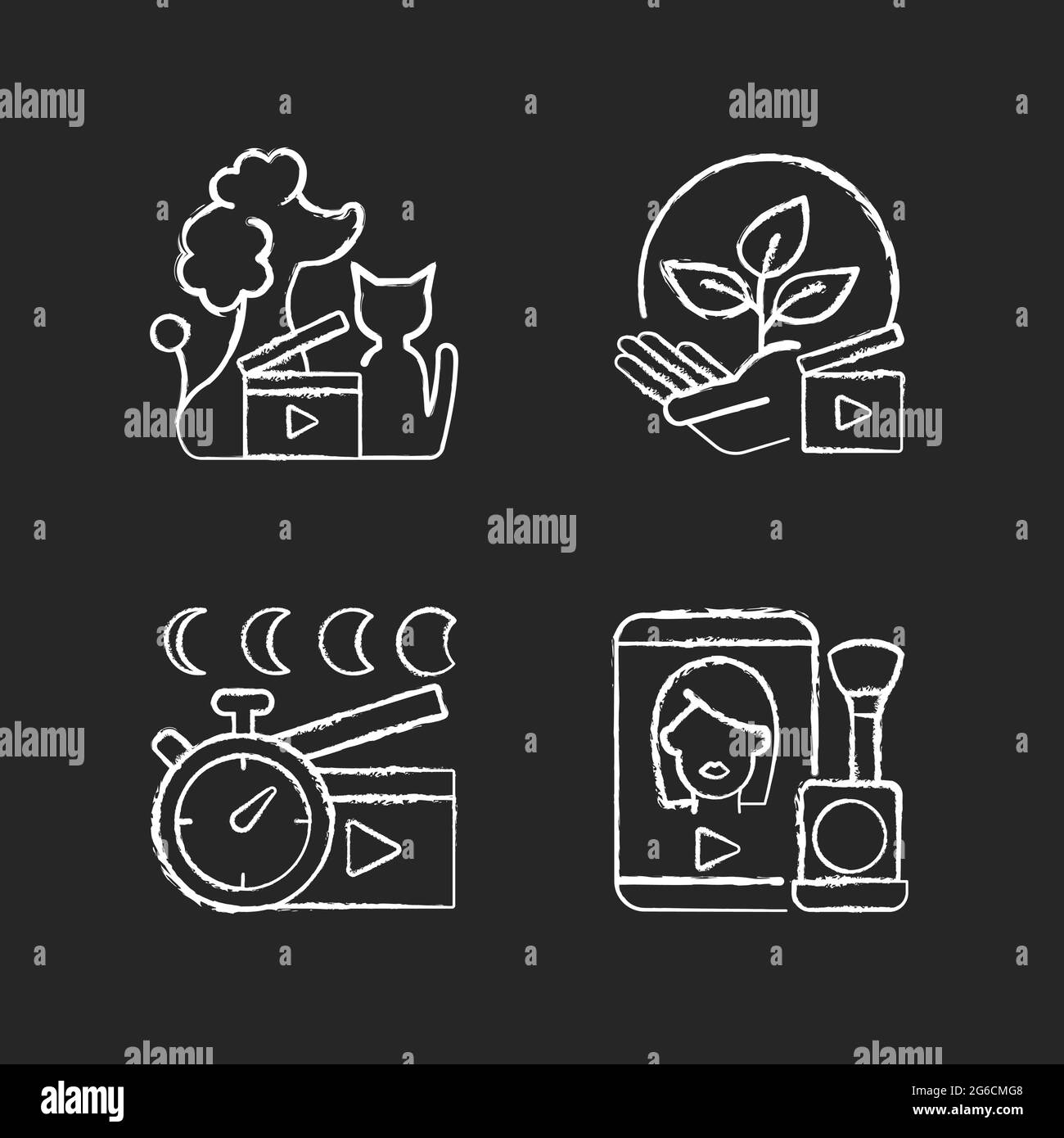 Vidéo en ligne craie icônes blanches sur fond sombre Illustration de Vecteur