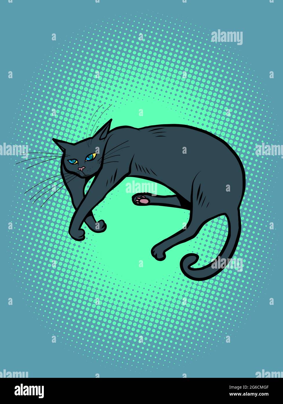 un chat noir, un animal de compagnie couché sur le côté. animaux Illustration de Vecteur