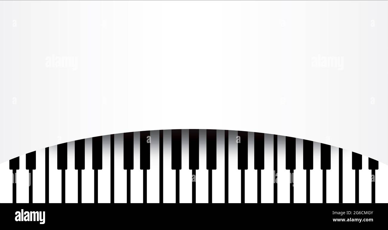 Journée mondiale du piano. Panneau de l'instrument des touches du clavier. Notes de musique, symboles du personnel des vagues musicales. Bannière à clé vectorielle plate. Clef classique, mélodie G. Banque D'Images
