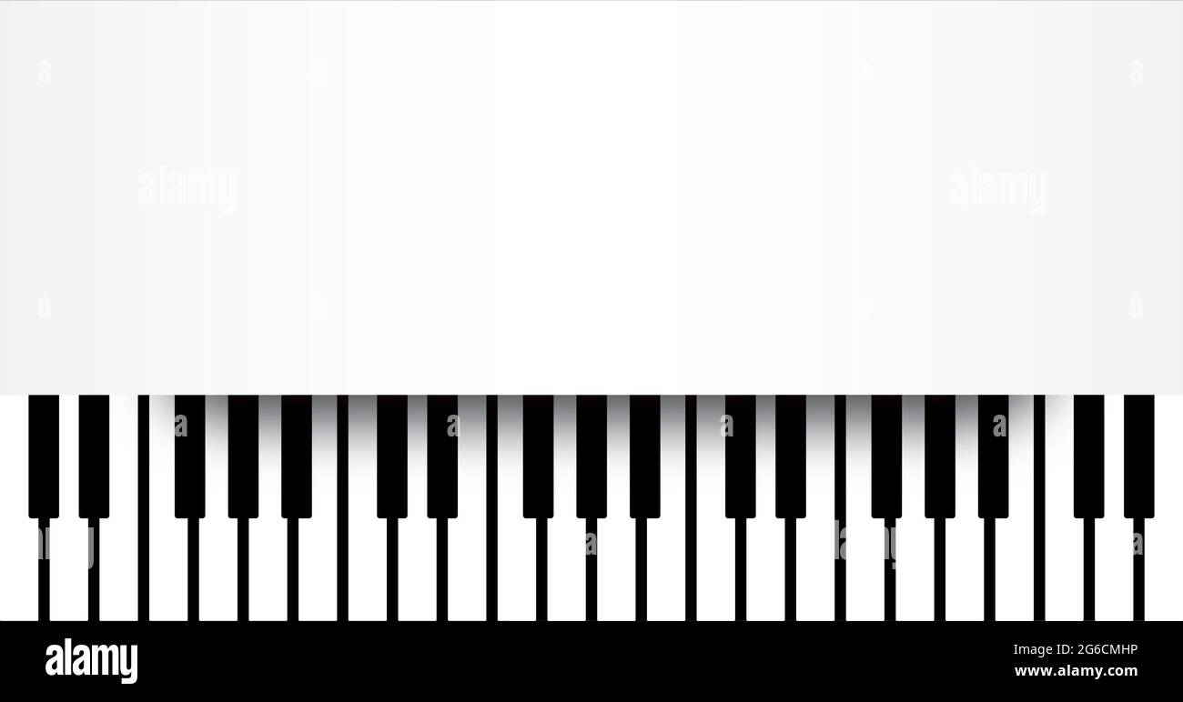 Journée mondiale du piano. Panneau de l'instrument des touches du clavier. Notes de musique, symboles du personnel des vagues musicales. Bannière à clé vectorielle plate. Clef classique, mélodie G. Banque D'Images