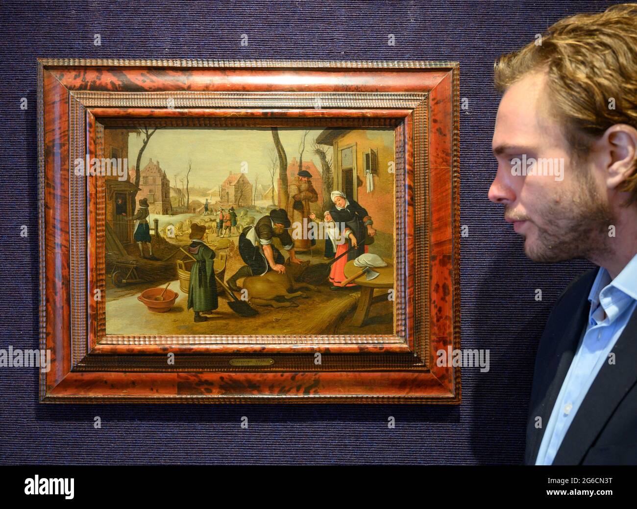 Bonhams, Londres, Royaume-Uni. 5 juillet 2021. La semaine des classiques à Bonhams comprend la vente des peintures de l'ancien Maître le 7 juillet. Image: Studio de Sebastian Vrancx (Anvers 1573-1647). An Allegory of Winter, estimation: £15,000-20,000. Crédit : Malcolm Park/Alay Live News Banque D'Images