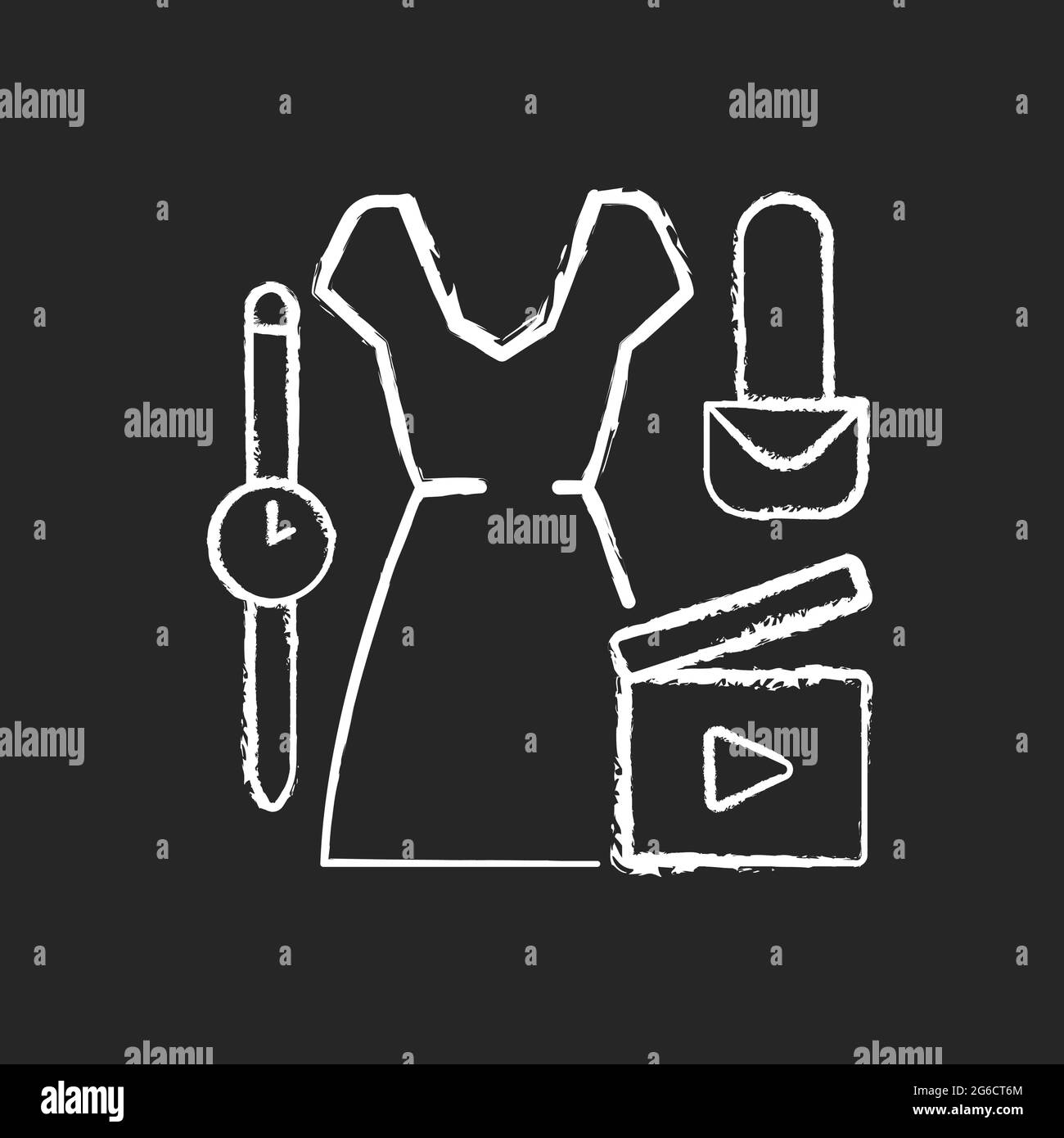 Icône blanche de craie vidéo de mode sur fond sombre Illustration de Vecteur