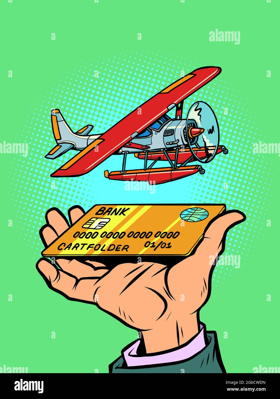 hydroplane, avion de transport d'eau passager, rétro aviation de loisirs, carte bancaire de crédit ou de débit Illustration de Vecteur