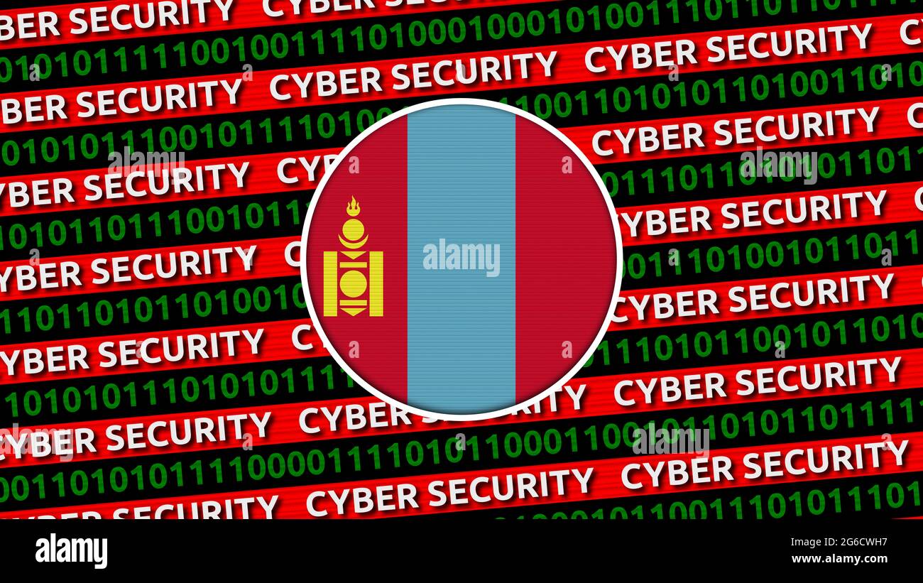 Titre de la cyber-sécurité avec drapeau de Mongolie - 3D Illustration texture de tissu Banque D'Images