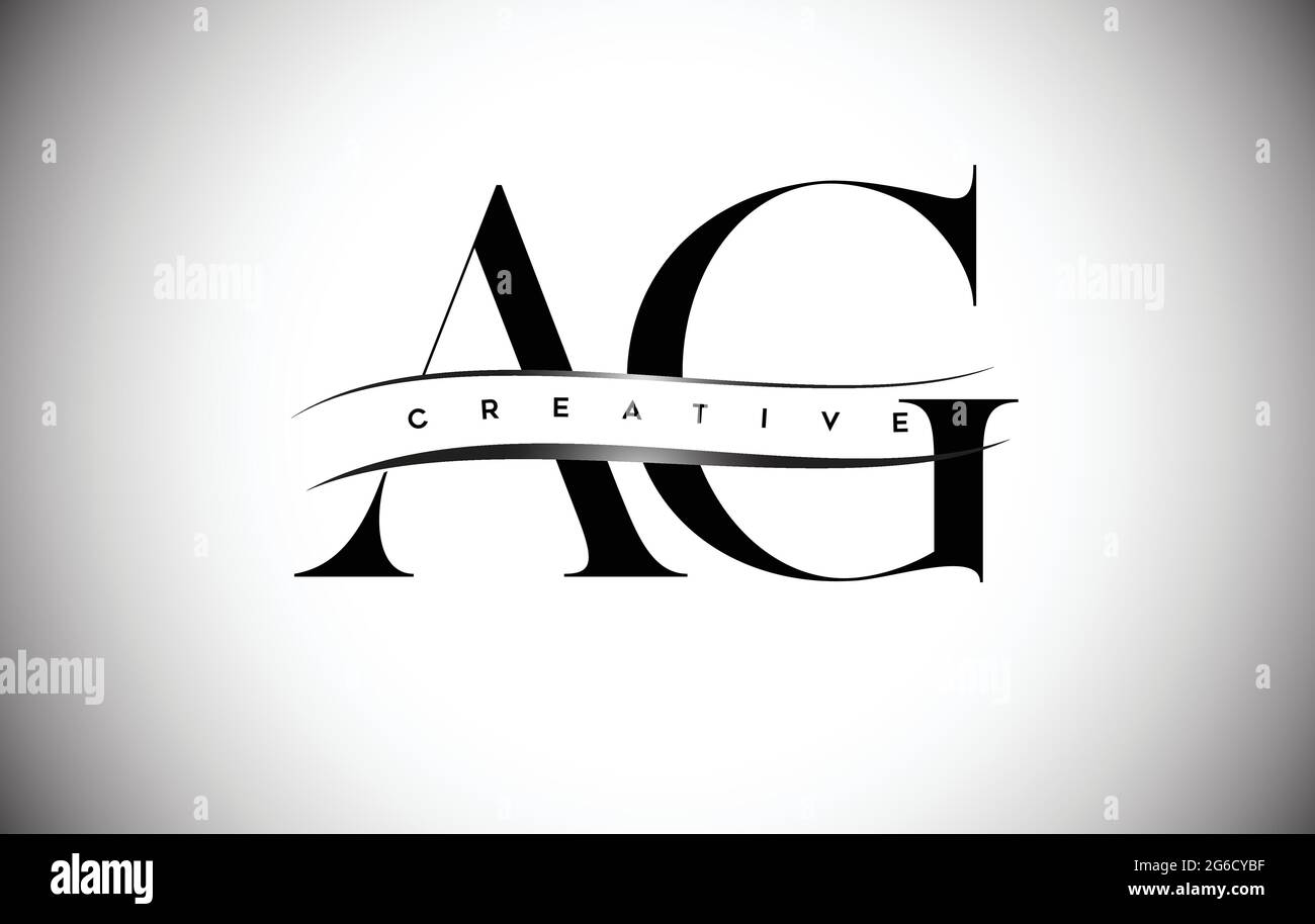 Serif AG Icon Design avec des couleurs noires. Logo lettre AG avec lettre sérif et découpe créative au milieu. Illustration de Vecteur
