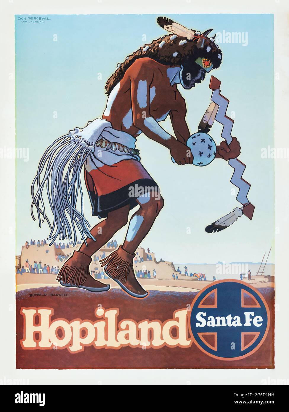 AFFICHE DE VOYAGE Santa Fe Railway (Atchison, Topeka et Santa Fe Railway, c. 1949) artiste: Don Perceval. Un rituel d'homme de médecine. La tribu Hopi. Banque D'Images