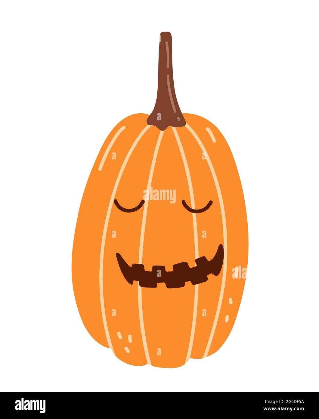 Mignon sourire citrouille pour Halloween isolé sur fond blanc. Illustration vectorielle dessinée à la main dans un style de dessin animé à plat. Convient aux cartes, invitations, motifs de voeux, décorations. Illustration de Vecteur