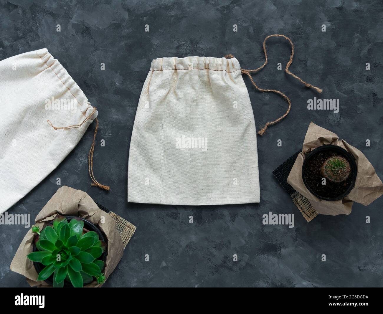 Sac réutilisable en coton Eco maquette plastique achat gratuit. Toile tissu naturel produit à la main modèle d'emballage.zéro déchet concept peu de déchets style de vie.Vega ec Banque D'Images