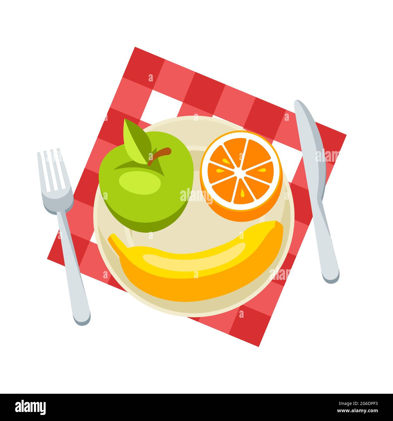 Illustration du petit déjeuner. Fruits sains sur l'assiette. Concept pour cafés, restaurants. Illustration de Vecteur