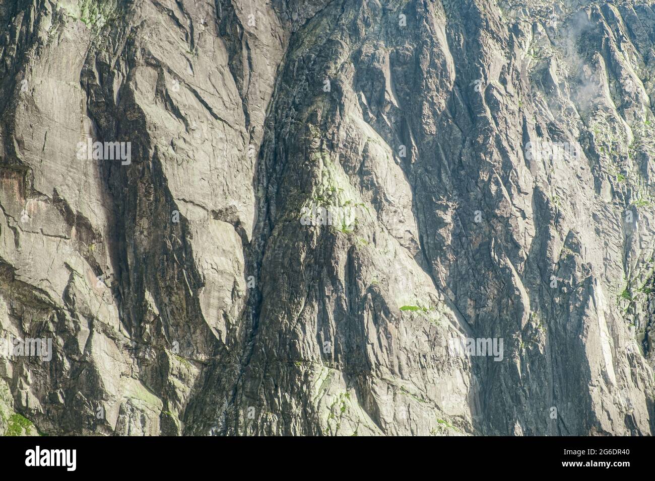 Gros plan sur les rochers de la chaîne de montagnes avec des plantes vertes Banque D'Images