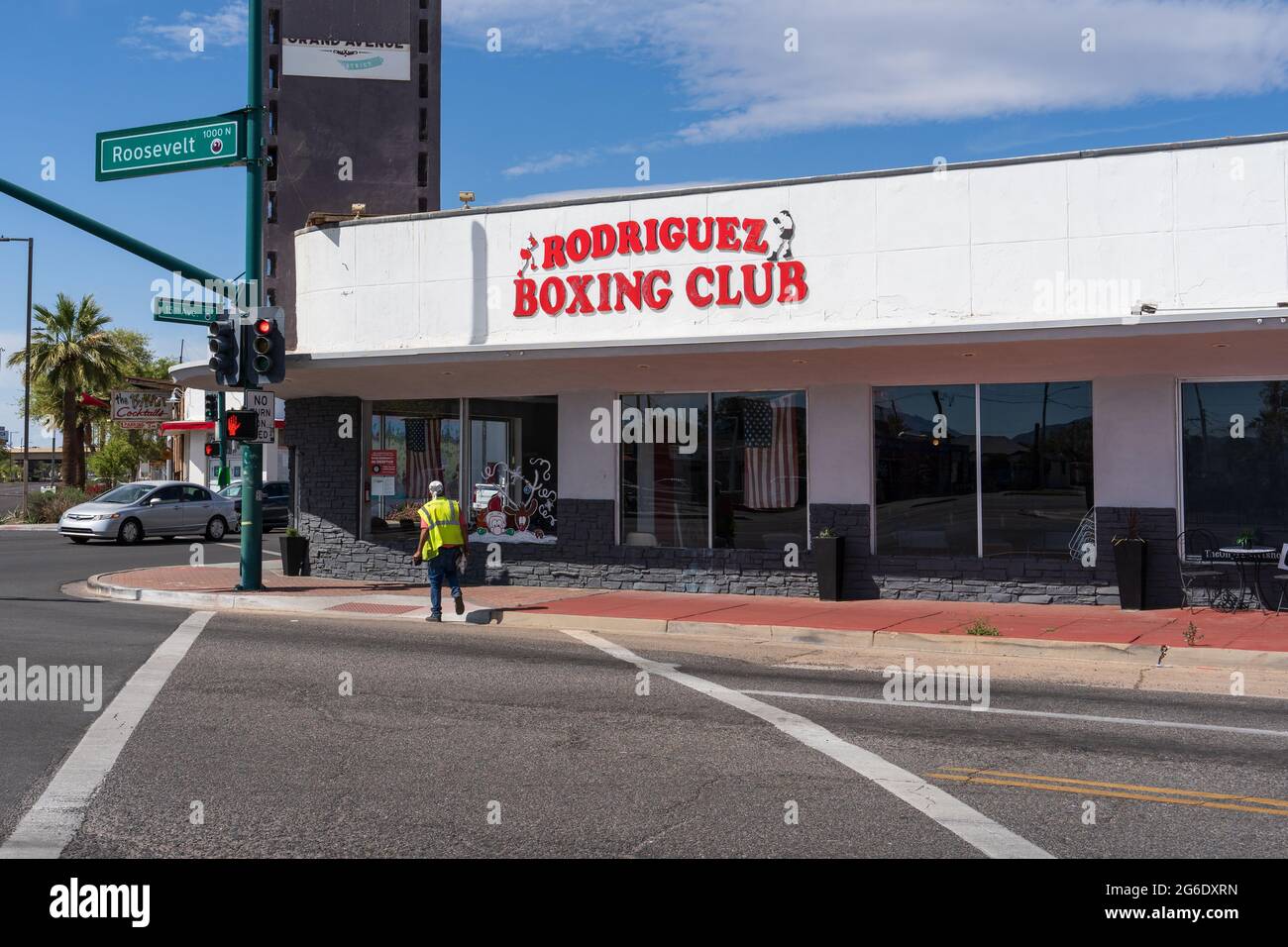 Phoenix, AZ - 20 mars 2021: Rodriguez Boxing Club à Grand et Roosevelt offre de la formation aux enfants par l'intermédiaire des adultes. Banque D'Images