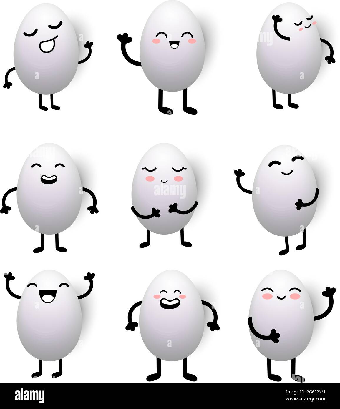 Joyeuses Pâques blancs oeufs neuf visages différents dessin animé isolé sur fond blanc - illustration vectorielle Illustration de Vecteur
