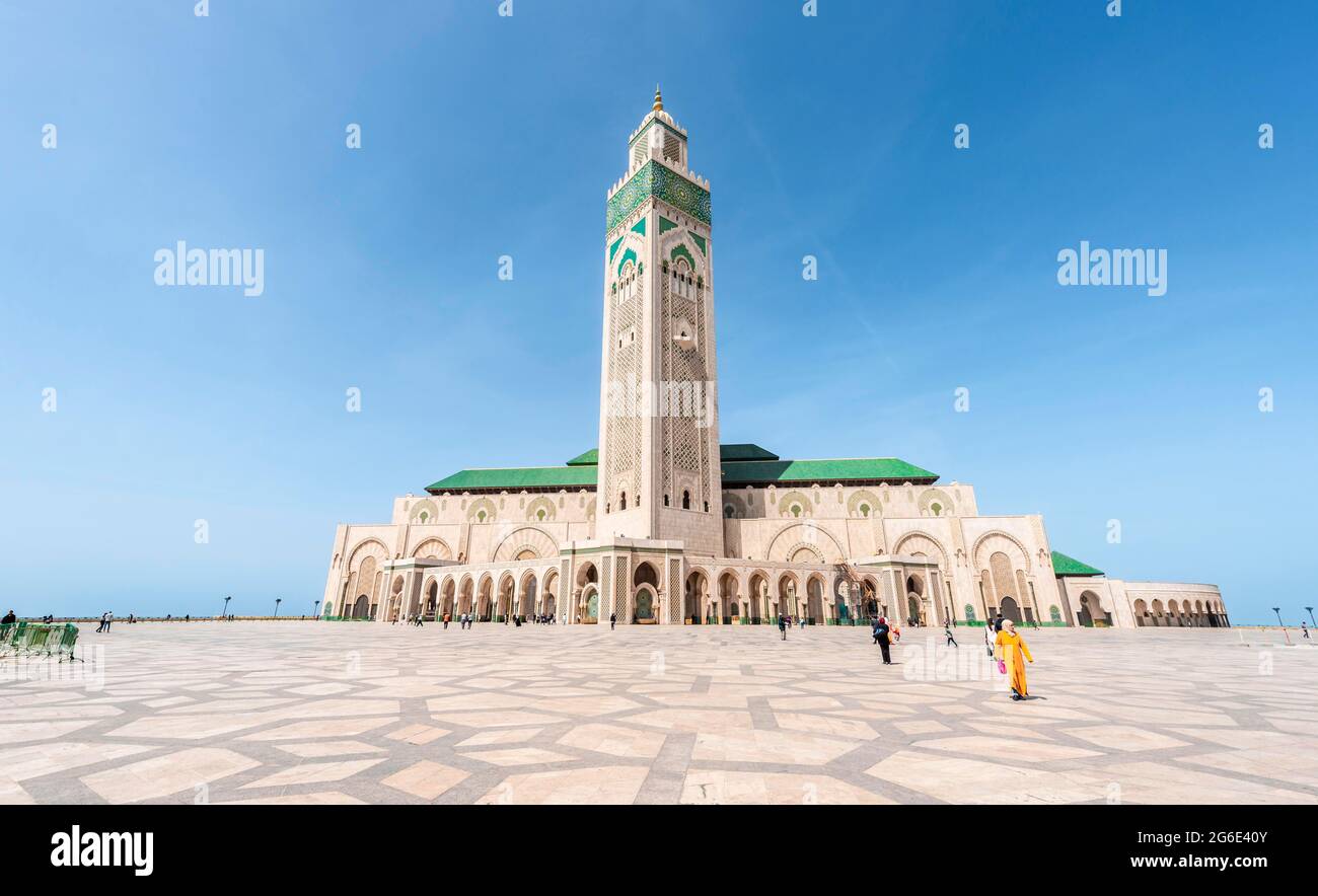 Mosquée Hassan II, Grande Mosquee Hassan II, architecture mauresque, avec le plus haut minaret du monde de 210 m, Casablanca, Maroc Banque D'Images