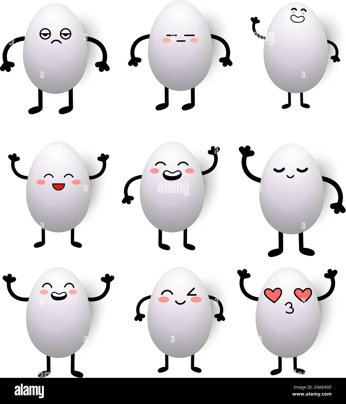 Joyeuses Pâques blancs oeufs neuf visages différents dessin animé isolé sur fond blanc - illustration vectorielle Illustration de Vecteur