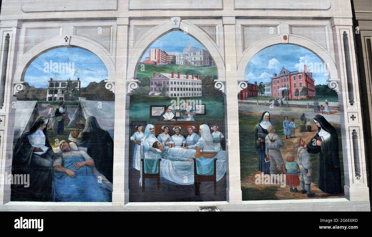 Les Sœurs de la Miséricorde, qui font partie des peintures murales de Riverfront, Vicksburg, Mississippi. Banque D'Images