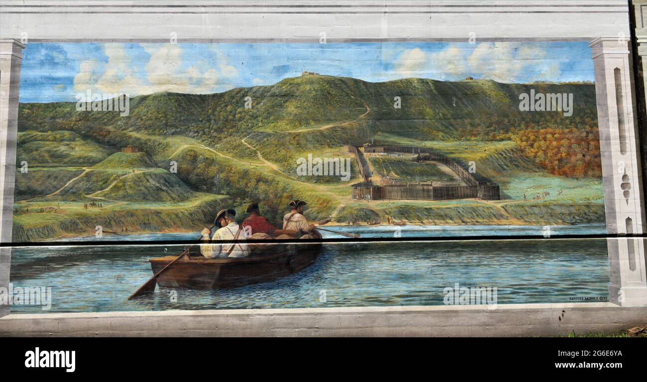 Fort Nogales, construit par les Espagnols comme le Mississippi exploré. La fresque fait partie des peintures murales de Riverfront, Vicksburg. Banque D'Images