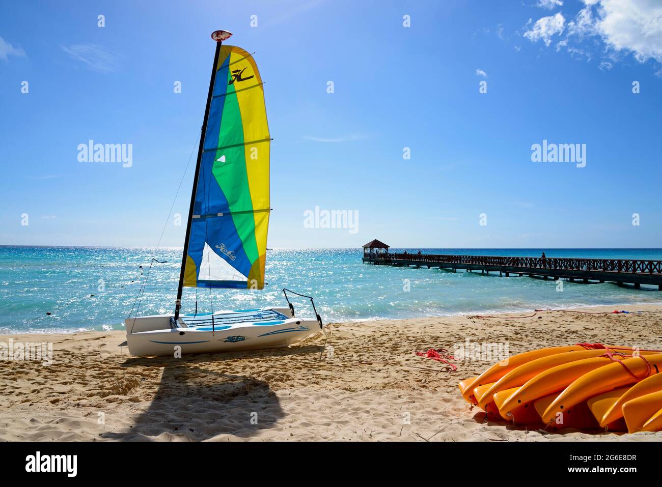 Catamaran, Dominicus Beach, Bayahibe, Caraïbes, Amérique, République dominicaine Banque D'Images