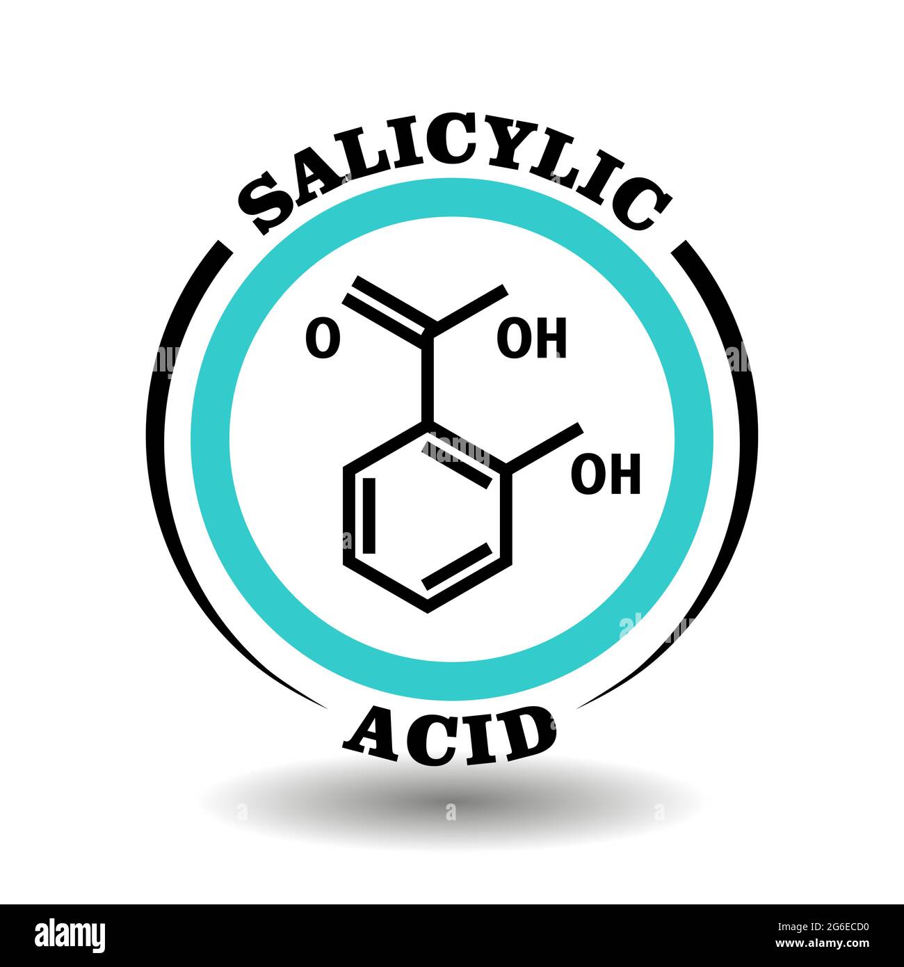 Cercle icône vecteur avec formule chimique de l'acide salicylique symbole pour l'emballage des signes de cosmétiques anti-acné, étiquettes de produit médical anti-grippe aspirine Illustration de Vecteur