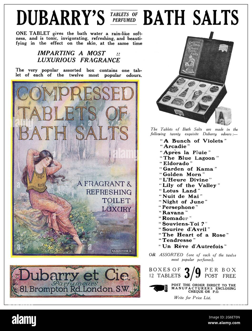 1917 Publicité britannique pour les comprimés de sels de bain de Dubarry. Banque D'Images