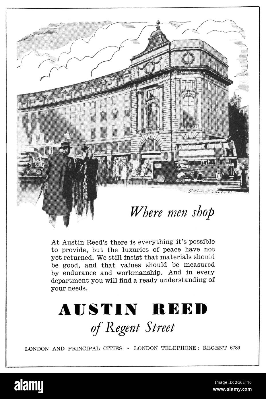 1946 publicité britannique pour les tailleurs Austin Reed de Regent Street. Banque D'Images