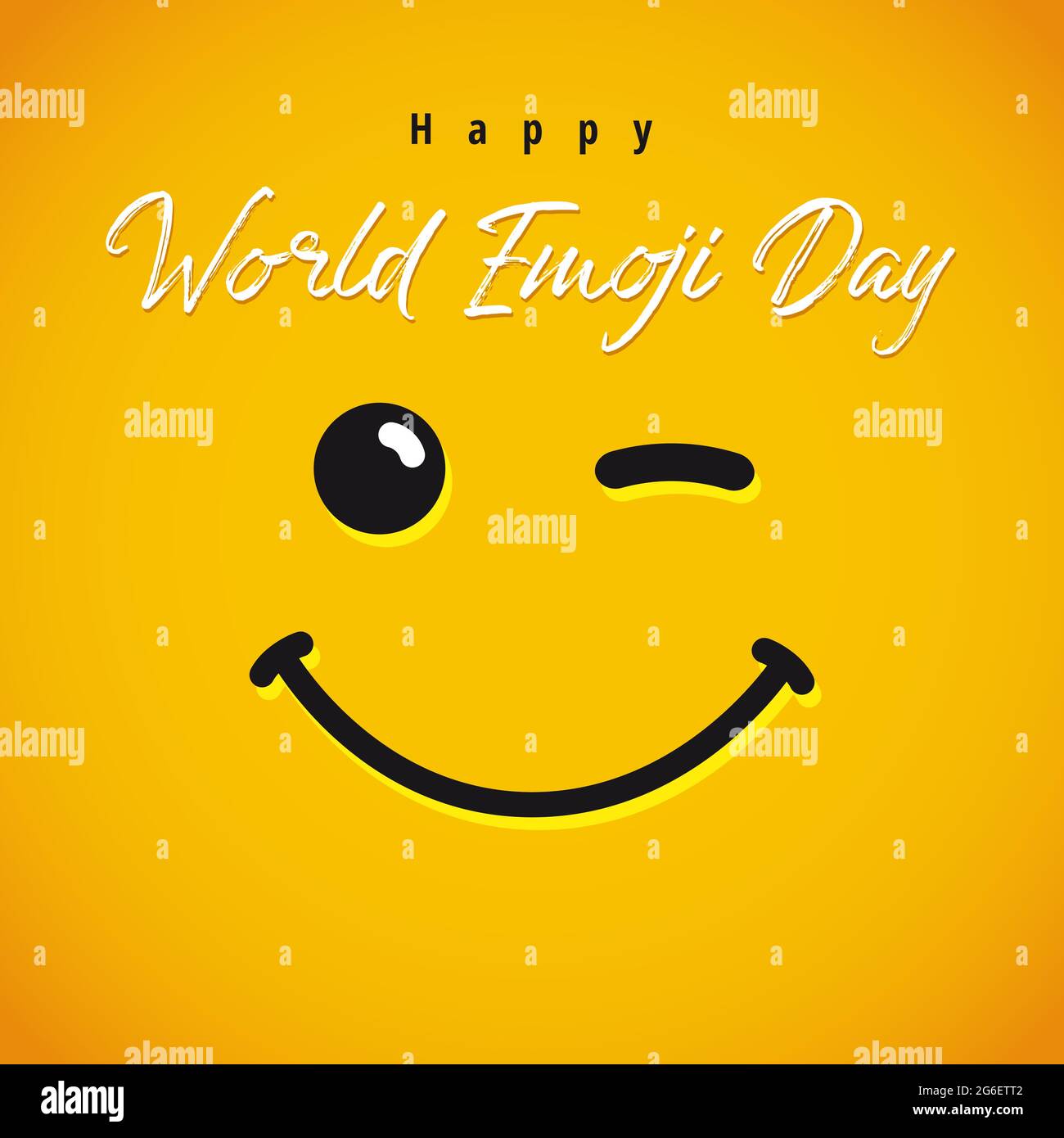 Joyeux monde emoji jour congruts créatifs. Modèle de conception graphique abstrait isolé. Icône de carré de sourire et texte de style de brossage. Mignon drôle signe de vecteur Illustration de Vecteur