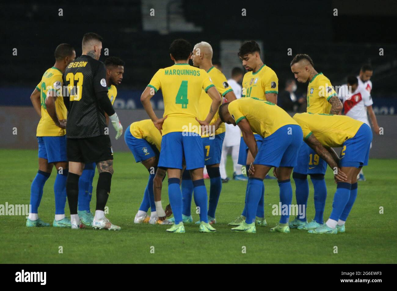 Rio de Janeiro, Brésil. 05e juillet 2021. Team Brazil lors du match de football semi-final Copa America 2021 entre le Brésil et le Pérou le 5 juillet 2021 au stade Nilton Santos de Rio de Janeiro, au Brésil. Photo Laurent Lairys/ABACAPRESS.COM crédit: Abaca Press/Alay Live News Banque D'Images