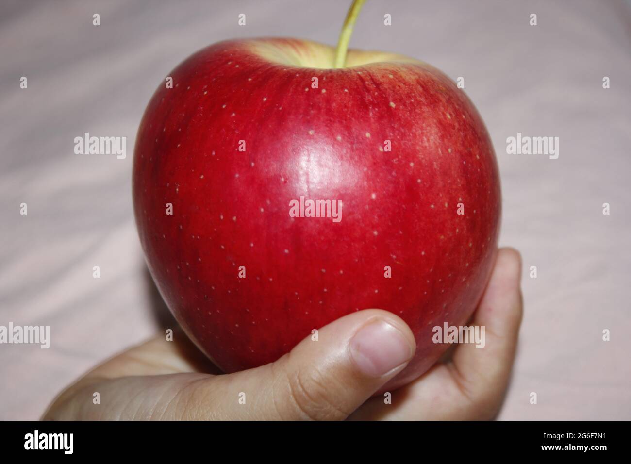 Un petit enfant mangeant une pomme rouge. Banque D'Images