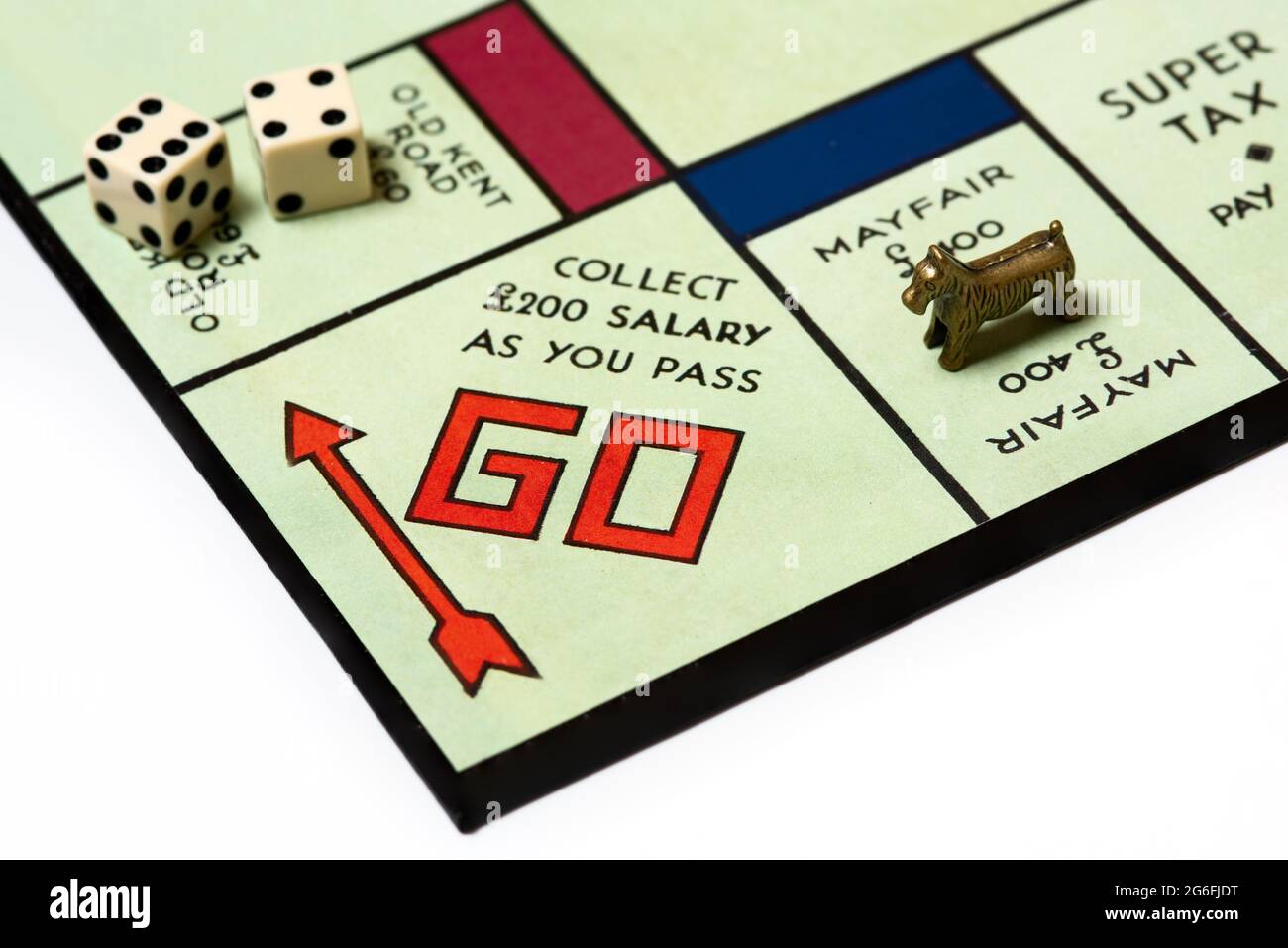 Gros plan sur le jeu de société Monopoly traditionnel. Banque D'Images