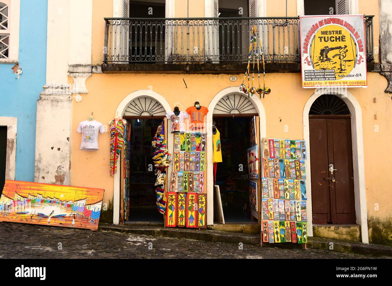 Quartier Pelourinho, boutique d'artisanat. Salvador de Bahia, Brésil. Banque D'Images