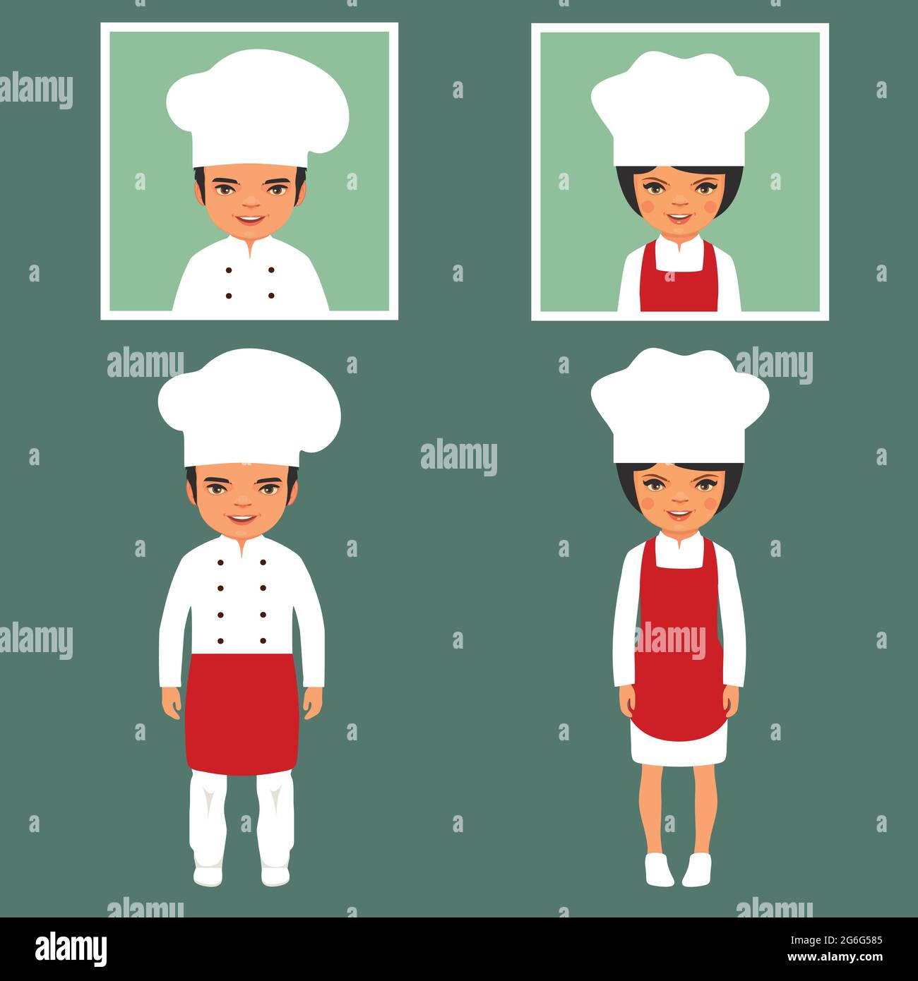 Définir le personnage de cuisinier du chef de dessin. Uniforme de la profession du restaurant blanc. Illustration vectorielle de la conception plate moderne Illustration de Vecteur