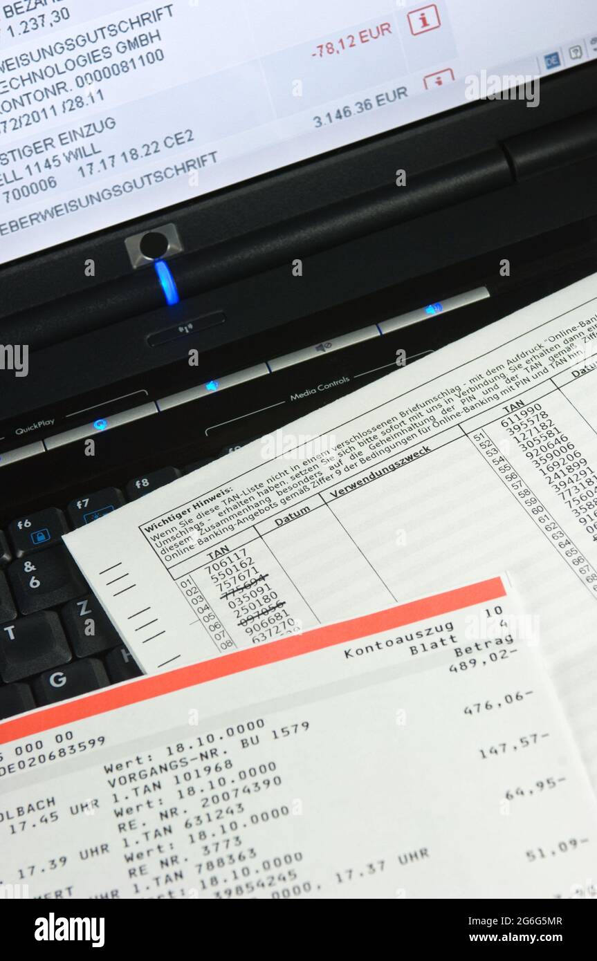 TAN liste et relevé de compte sur un clavier, banque en ligne , Allemagne Banque D'Images