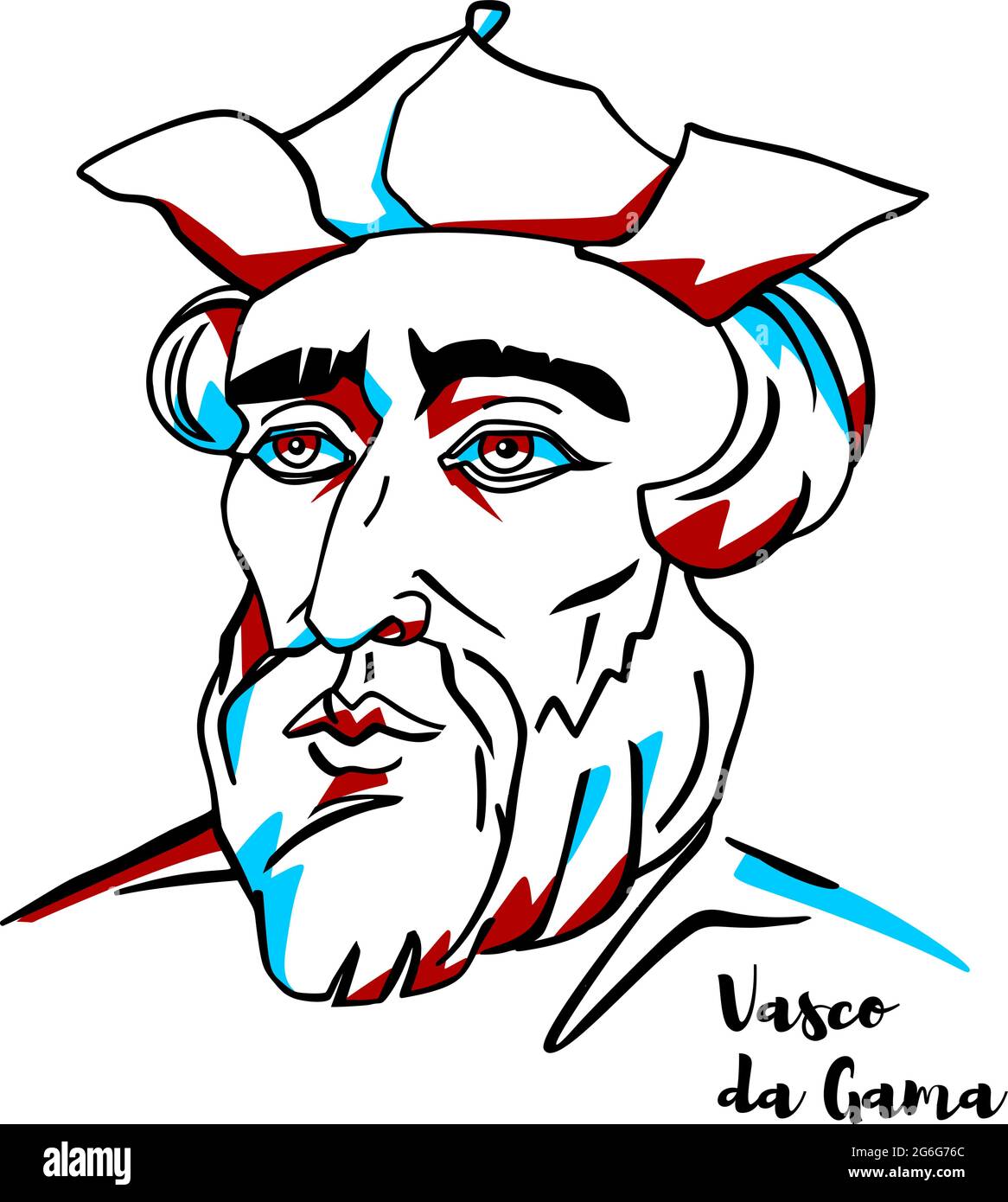 CHINE, CHENGHAI - Mars, 04, 2019: Vasco da Gama portrait vectoriel gravé avec des contours d'encre. Portugais explorer et le premier européen à atteindre l'Inde Illustration de Vecteur