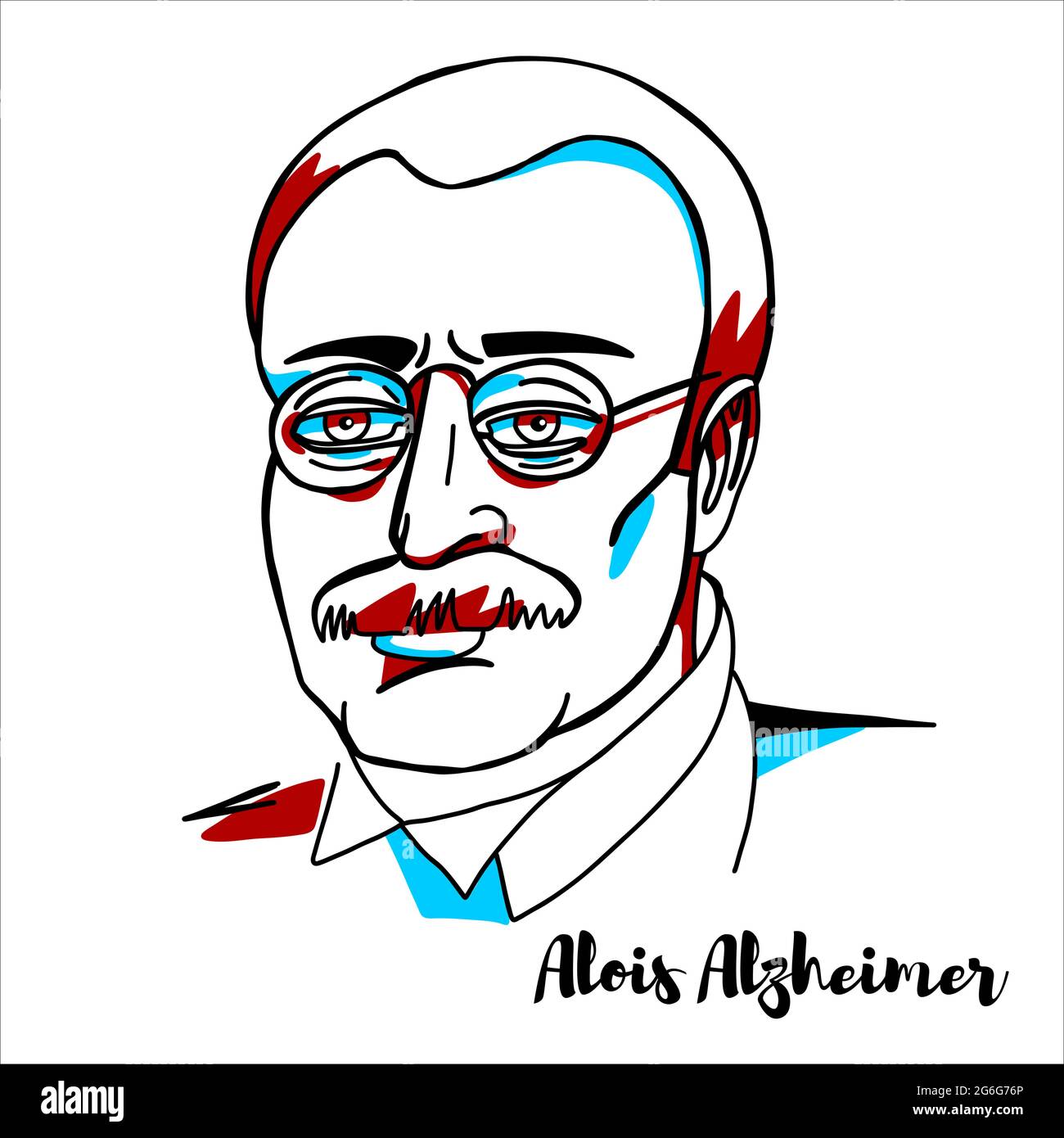RUSSIE, MOSCOU - 16 avril 2019 : portrait vectoriel gravé d'Alois Alzheimer avec contours d'encre. Psychiatre et neuropathologiste allemand, le premier publ Illustration de Vecteur