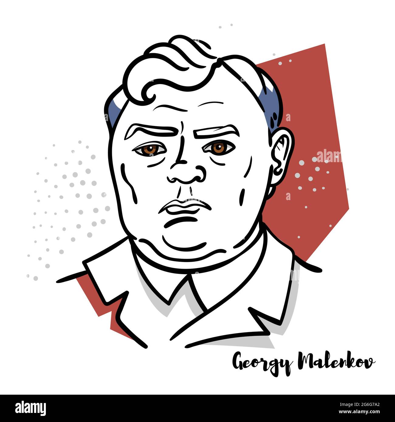 RUSSIE, MOSCOU - Mai, 15, 2019: Georgy Malenkov portrait vectoriel de couleur plate avec contours noirs. Un politicien soviétique qui succède brièvement à Joseph Stali Illustration de Vecteur