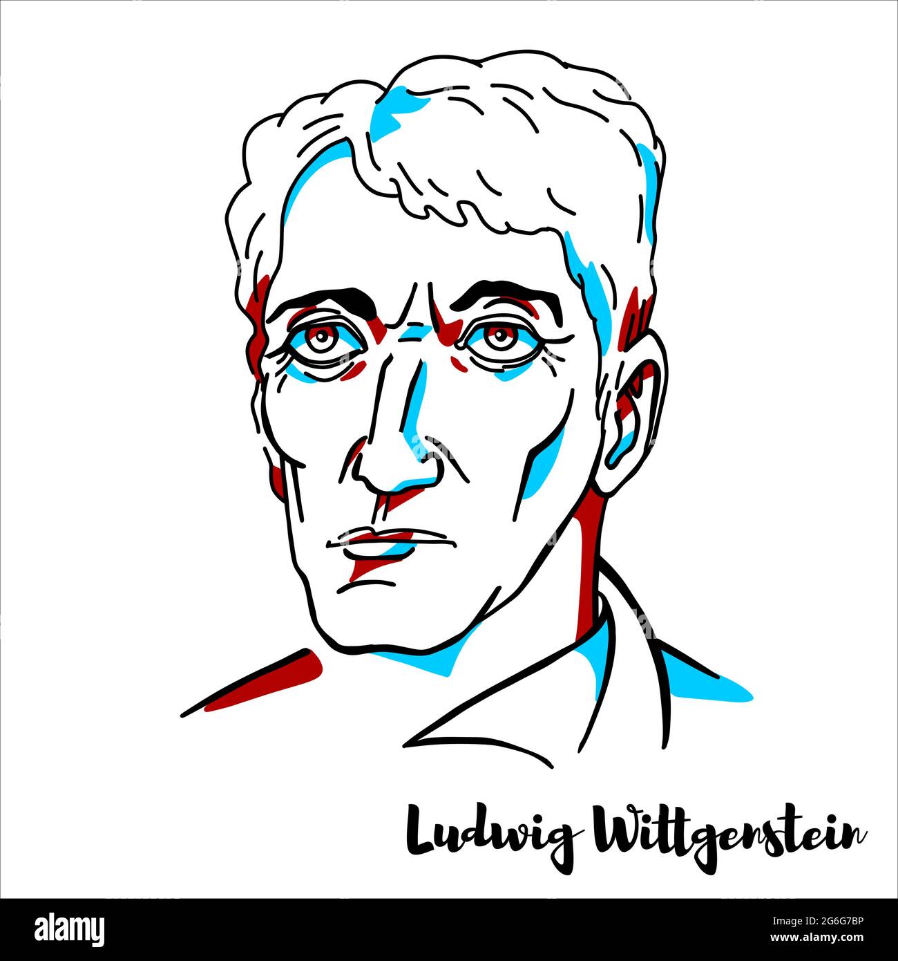 RUSSIE, MOSCOU - 06 avril 2019 : Ludwig Wittgenstein portrait vectoriel gravé avec contours d'encre. Philosophe autrichien qui a travaillé principalement dans la logique, Illustration de Vecteur