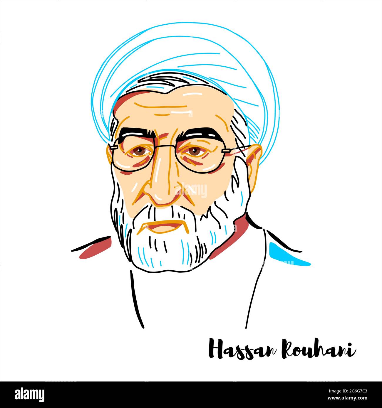 RUSSIE, MOSCOU - 25 avril 2019 : Hassan Rouhani a gravé le portrait vectoriel avec des contours d'encre. Président de l'Iran depuis 2013, avocat, universitaire, ancien di Illustration de Vecteur