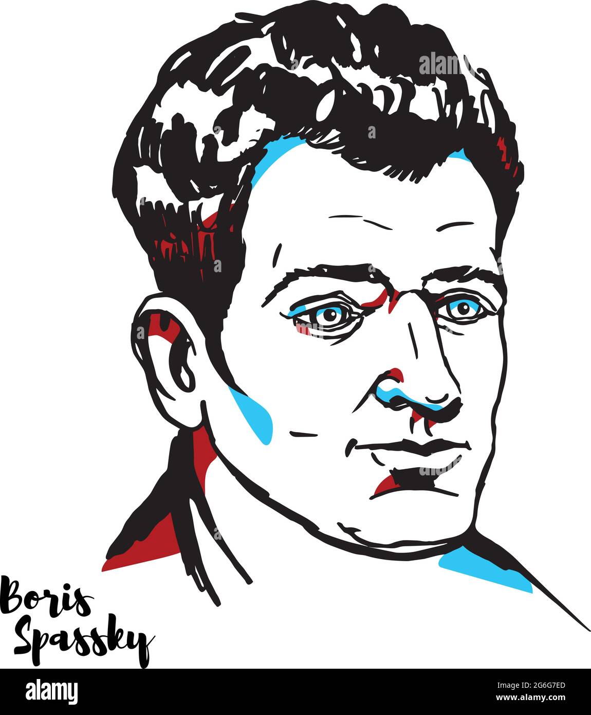 CHINE, CHENGHAI - 21 DÉCEMBRE 2018 : Boris Spassky Portrait vectoriel gravé avec contours encreurs. Grand maître d'échecs russe. Il était le dixième échecs du monde Illustration de Vecteur