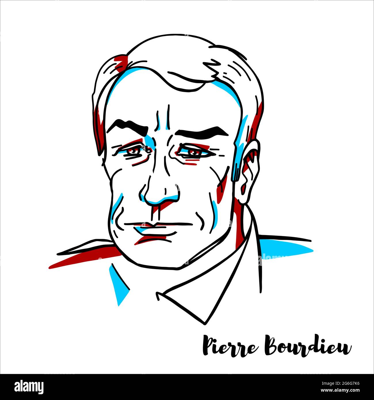 RUSSIE, MOSCOU - 01 avril 2019 : Pierre Bourdieu Portrait vectoriel gravé avec contours encreurs. Sociologue français, anthropologue, philosophe et publ Illustration de Vecteur