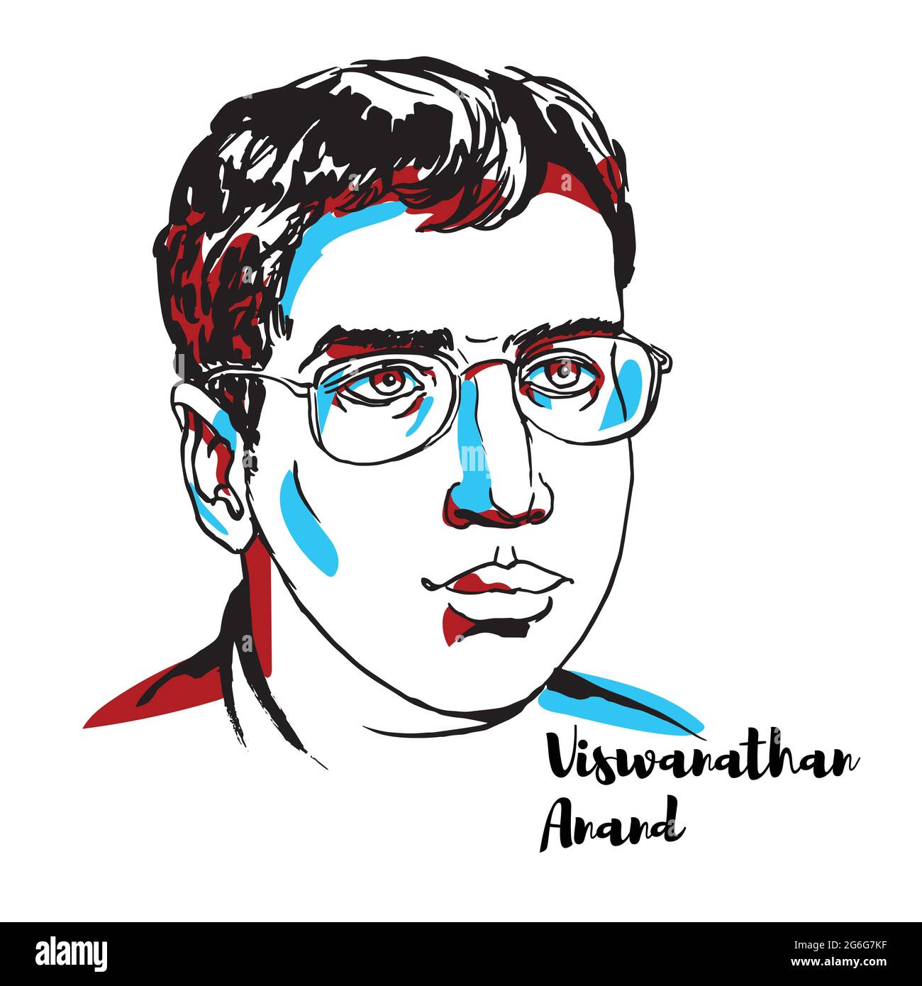 CHINE, CHENGHAI - 20 DÉCEMBRE 2018 : Viswanathan Anand Portrait vectoriel gravé avec contours encreurs. Grand-maître indien d'échecs et un ancien World Chess C Illustration de Vecteur